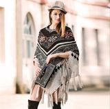 2018 Women's Knitted Tassels Poncho Pullover Fashion American Style
