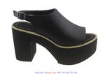 Ladies EVA Platform Ankel Strap Black Wedge Shoes for Women