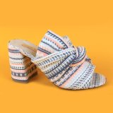 Lady White Knit Wrapped MID Heel Sandals for Girl