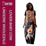 Face and Leopard Printed Sexy Maxi Dress for Lady (L51338)