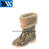 Leopard Print Waterproof PVC Baby Shoes Rain Boots with Fur Collar