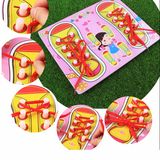 Wooden Learn Tie Shoelace Children Early Educational Montessori Board Puzzle Game Toy