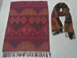 Acrylic Woven Blanket Scarf with Aztec Pattern and Fringe