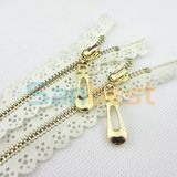 White Color Metal Lace Zipper for Bags