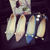 Four Colors Sweet Women Flat Heel Single Shoes Pearl Decoration Pure Ccolor Flat Bottomed Casual Shoes