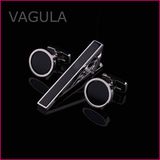 VAGULA Classic Onyx Gemelos Tie Pin Cufflinks Tie Bar Set Official Tie Clip (T62285)