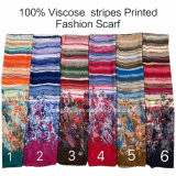 2017 Fashion Ladies Viscose Stripes Flower Printed Designs Scarf Factory
