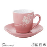 Pink Glaze with Silk Screen with Butterfly 3oz Cup & Saucer