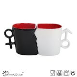 Color Glazing Sweet Couple Mug with Different Handle