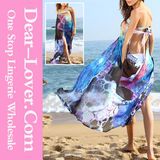 Hot Sale Blue Floral Print Chiffon Beach Wear