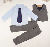 Baby Boys Suit, Grey Blue Shirt Vest Pants Bowtie 4 PCS Suit 2-7t