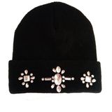 Ladies Plain Cuff Hat with Rhinestones Decoration