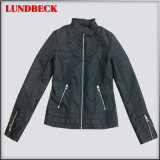 Leisure Black PU Jacket for Women Outer Wear Clothes