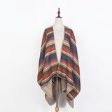 Womens Cashmere Feel Stripe Printing Cape Stole Poncho Shawl (SP313)
