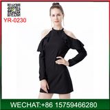 Fashion Elegant Black Long Sleeve off-Shoulder Lady Dress