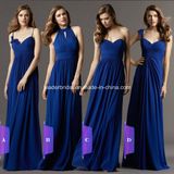 Navy Blue Chiffon Party Prom Evening Gowns Cap Sleeves Long Bridesmaid Dress A9