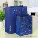 Blue Color Paper Gift Bag with Gold Thread