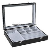 Black Leather Jewelry Box Display Tray Storage Packaging Organizer