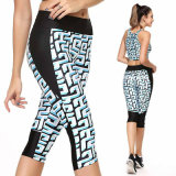 Women Athletic Fitness Elastic Sports 3/4 Pants Trousers Jogging Pattern Printed Leggings