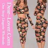 Black Multicolored Floral Skirt Set