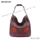 Fashion Embroidery Flower PU Lady Handbag Tote with Big Capacity