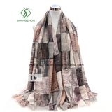 New Design Shawl with Plaid Printed Satin Fashion Lady Scarf Factory