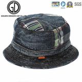 2016 Top Quality Checked Style Dark Blue Denim Bucket Hat