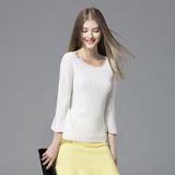 2018 New Flare Sleeves Round Neck Thin Ladies Sweater for Spring White Color OEM Wholesale