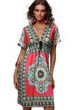 Sexy Deep V-Neck Plus Size Beach Printed Dress (50117-1)