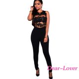 Fashion Black Mesh Lace Applique Jumpsuit