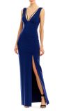 Blue Beading Straps Pleated High Waist Sexy Evening Gown Long Fashion Dress