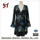 Customed Elegant Plant Pattern Ladies Dress
