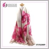 2016 Latest Noble Ladies Shawl Begonia Print Satin Cotton Scarf