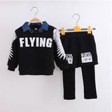 Ks1131 2015 Cotton Fleece Fashion Cool Boys Casual Sets Kids Clothes Winter Children's Costumes Pullover T-Shirt +Pants 2PCS Set