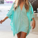 Blue Kimono Crochet Poncho Beachwear L38469-2