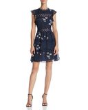 Black Floral Printing Flutter Sleeve Lace-Inset Dresses Wholesale