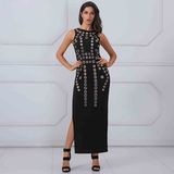 New Women 's Fashion Bodycon Dress Maxi Black White Holes Dress