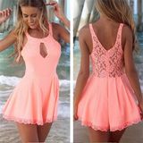 Fashion Ladies Sexy Lace Sleeveless Evening Party Short Dress