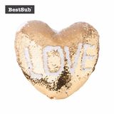 Sublimation Blank Heart Shaped Sequin Pillow Cover with Custom Photo Print (Gold w/ White, 39*44cm) (BZLP3944HG-W)