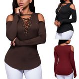 2018 Good Quality off Shoulder V-Neck Long Sleeve T-Shirts