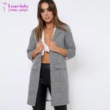 Women's Nine Points Sleeve Tailored Collar Open Front Long Thin Jacket Coat