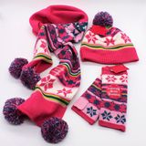 Kids Baby Unisex Children Boys Girls 3PC Winter Cable Twist POM POM Beanie Scarf Long Gloves Flip Cover Scarf Hat Set Scarf (SK407S)