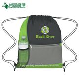 Wholesale Economical Customize Polyester Color Block Side Mesh Pocket Sports Drawstring Bag