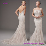 Open Back Trimmed in Sheer Lace and Beaded Straps Wedding Dress