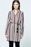 Women Fashion Clothing 2017 Printed Chiffon Blouse Design Long Sleeve Casual Woman Blouse Stripe Simple Saree Blouse Design