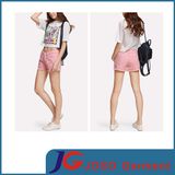 Fashion Pink Colored Ripped Short Jeans for Girls (JC6103)