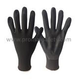 13G Black Polyester Knitted Gloves with Black Sandy Nitrile Coated