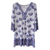 Women's Placement Print Milk Fiber Dress with Half Sleeve