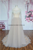 Gray Heavy Beading Long Sleeve Round See Through Bridal Dress