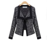 Autumn European Style Women Knitted Linen Cotton Splicing Color Fashion Coat